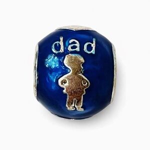 Sterling Silver Blue Enamel “Dad” Charm Pandora Compatible Family Bead